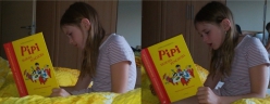 Sedmiletá Barunka Matejová si užívá dárek - nové vydání Pipi Dlouhé Punčochy :)